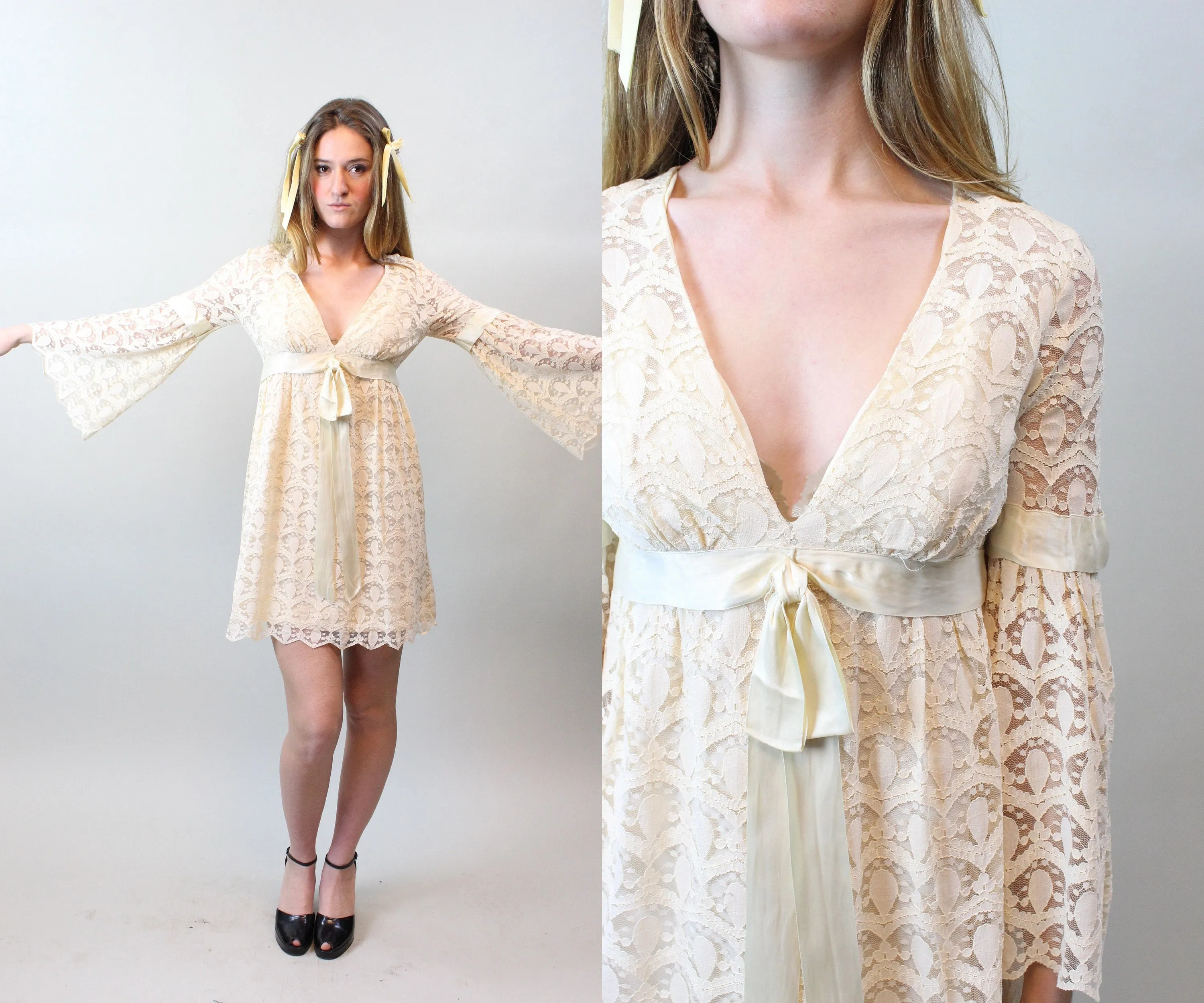 1960s BELL SLEEVES lace wedding dress xs | new spring summer
