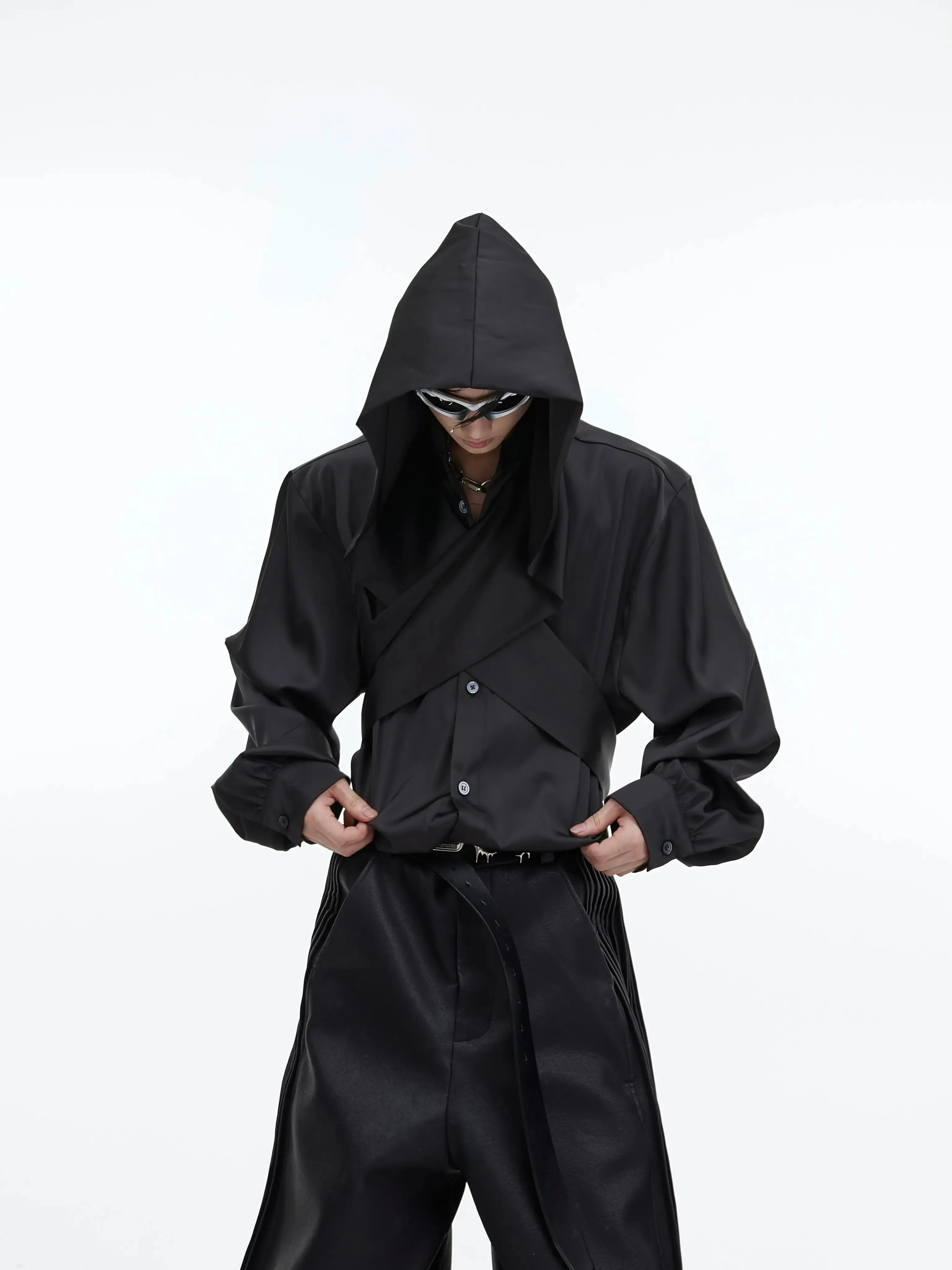 【23s September.】Shawl Hooded Long Streamer Shirt