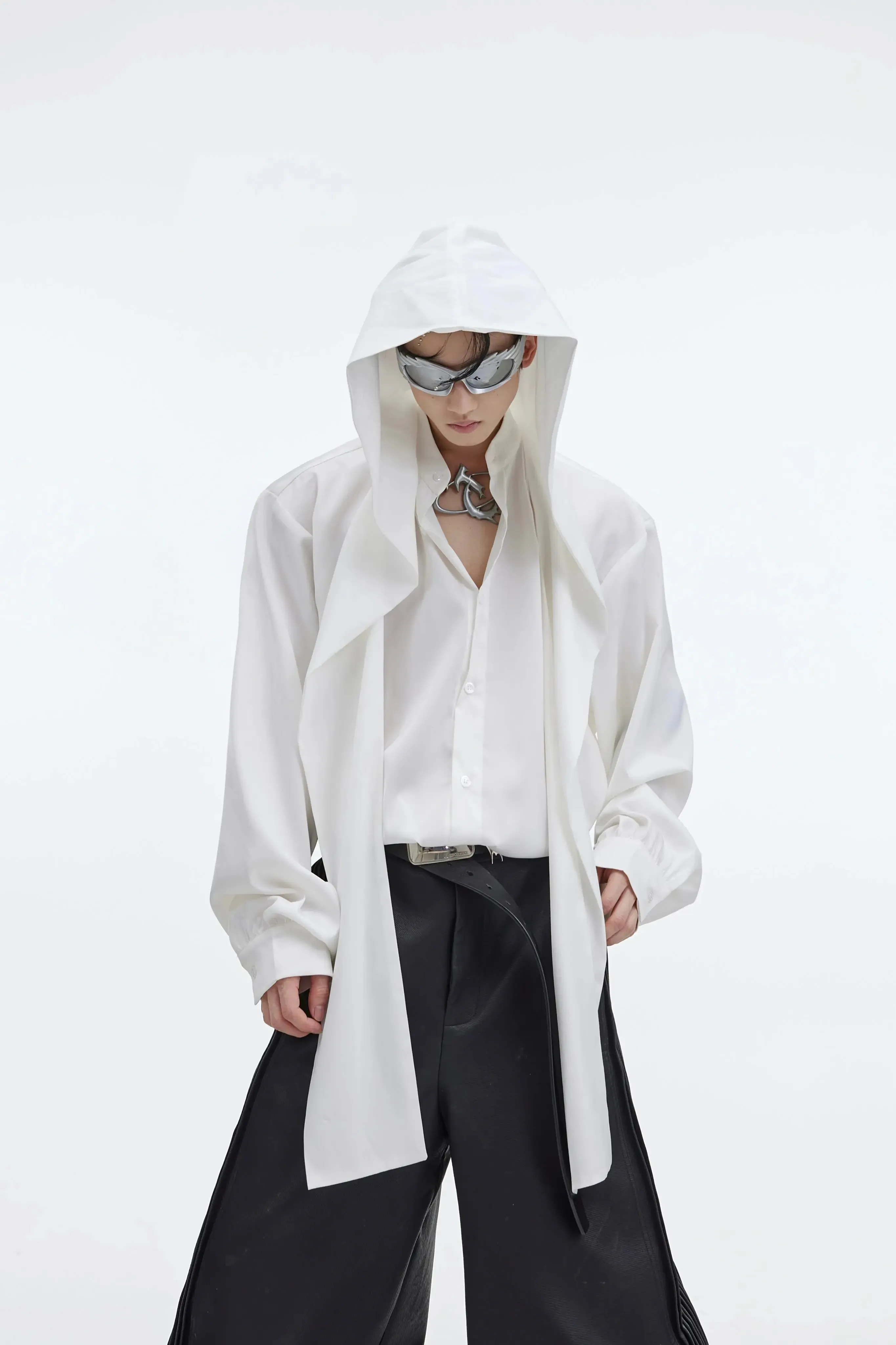 【23s September.】Shawl Hooded Long Streamer Shirt