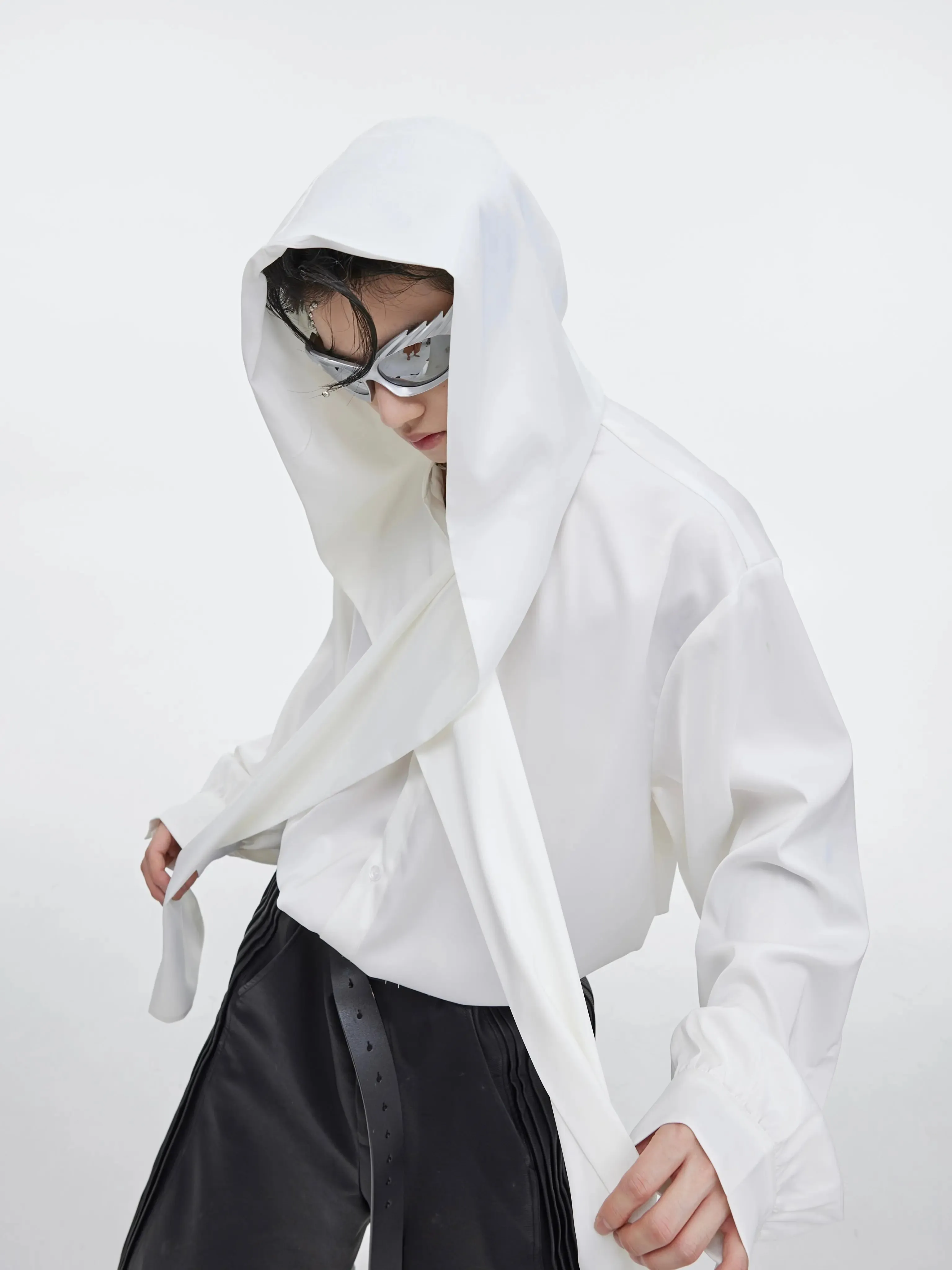 【23s September.】Shawl Hooded Long Streamer Shirt