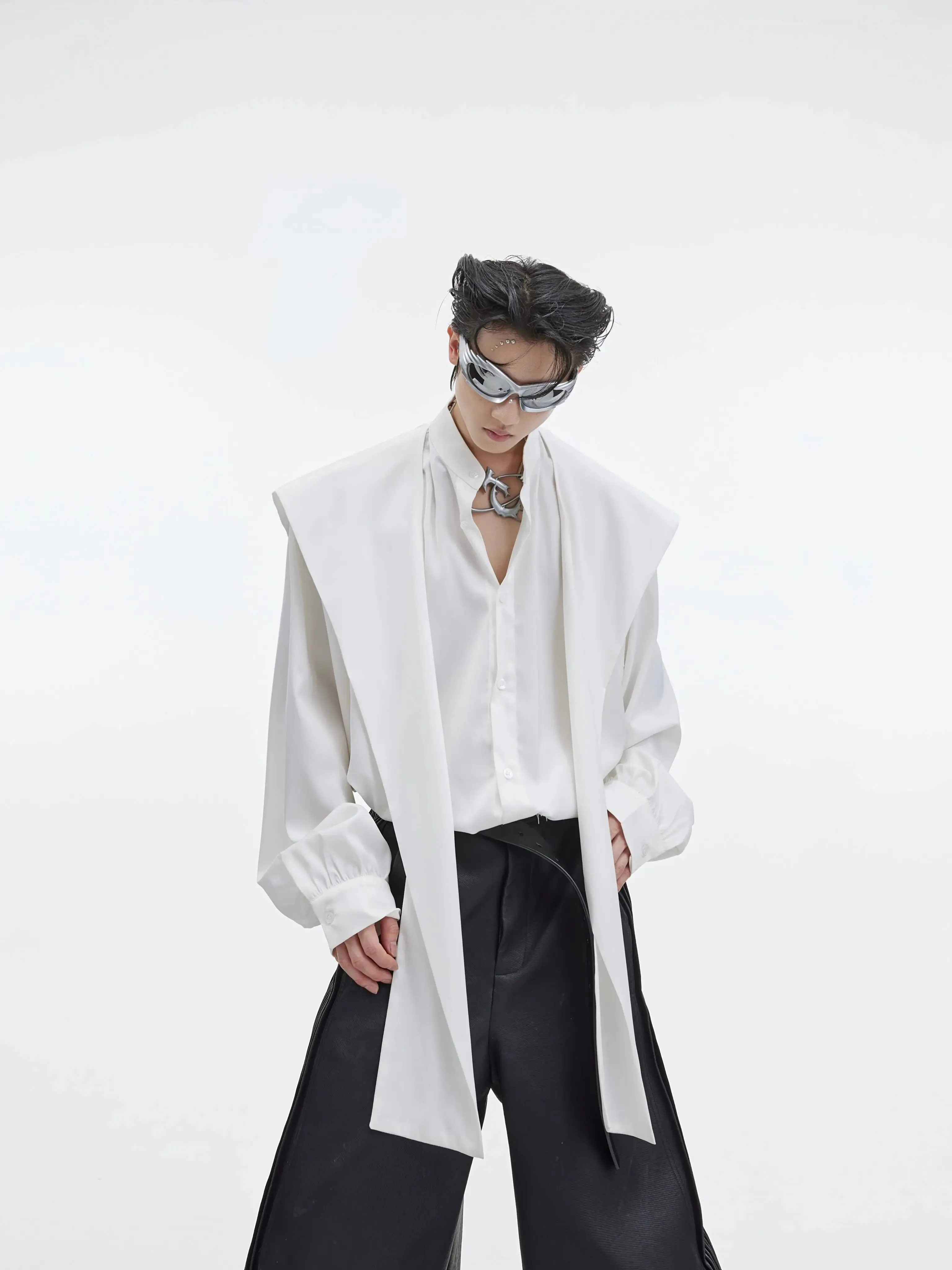 【23s September.】Shawl Hooded Long Streamer Shirt