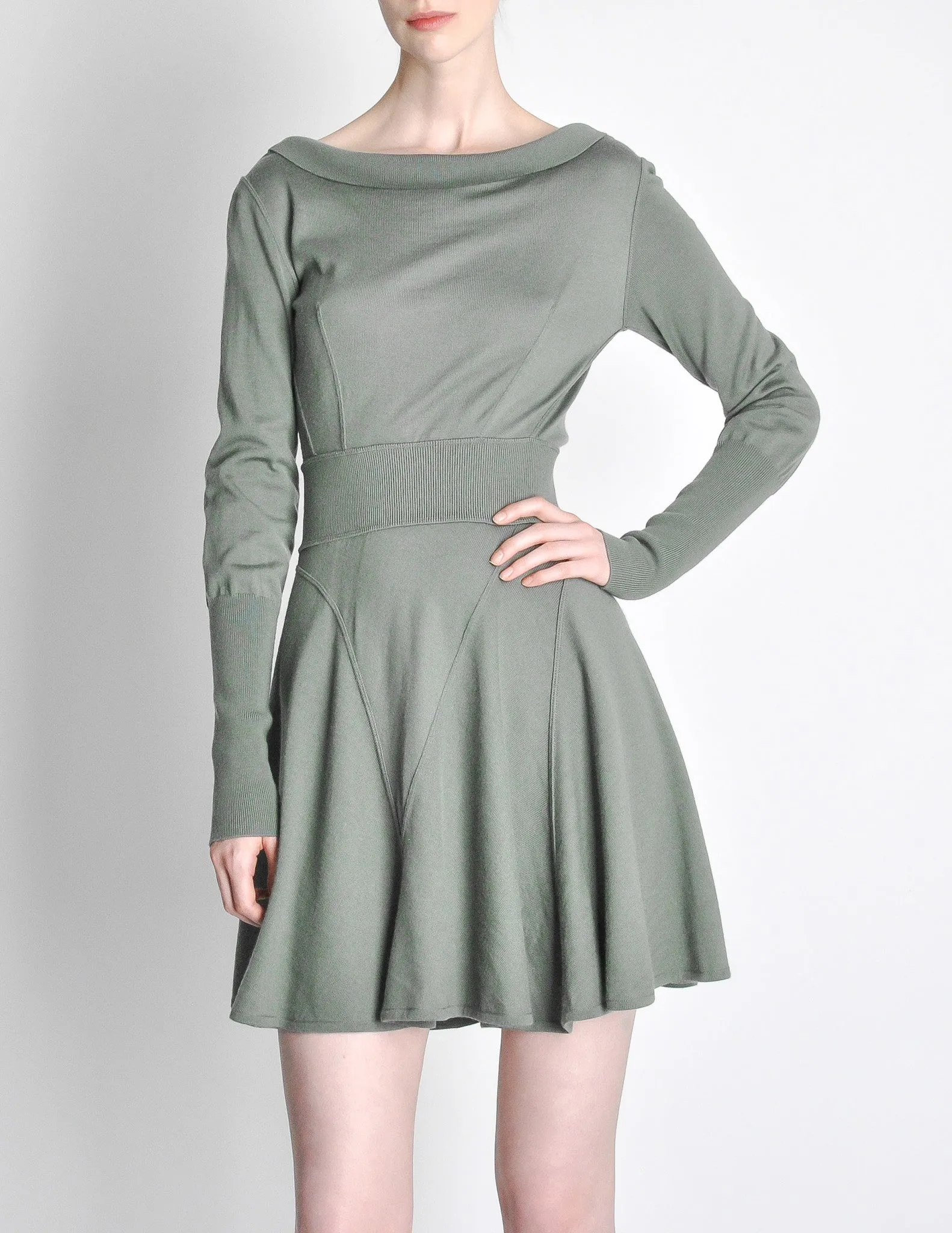 Alaïa Vintage Sage Green Deep V Back Dress