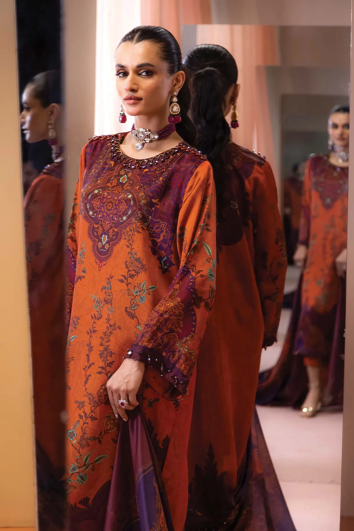 AlKaram Silkworks Silk Collection – SK-08A-23-PLUM | 3 Piece