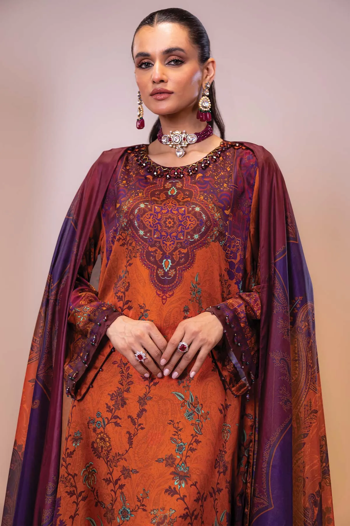 AlKaram Silkworks Silk Collection – SK-08A-23-PLUM | 3 Piece