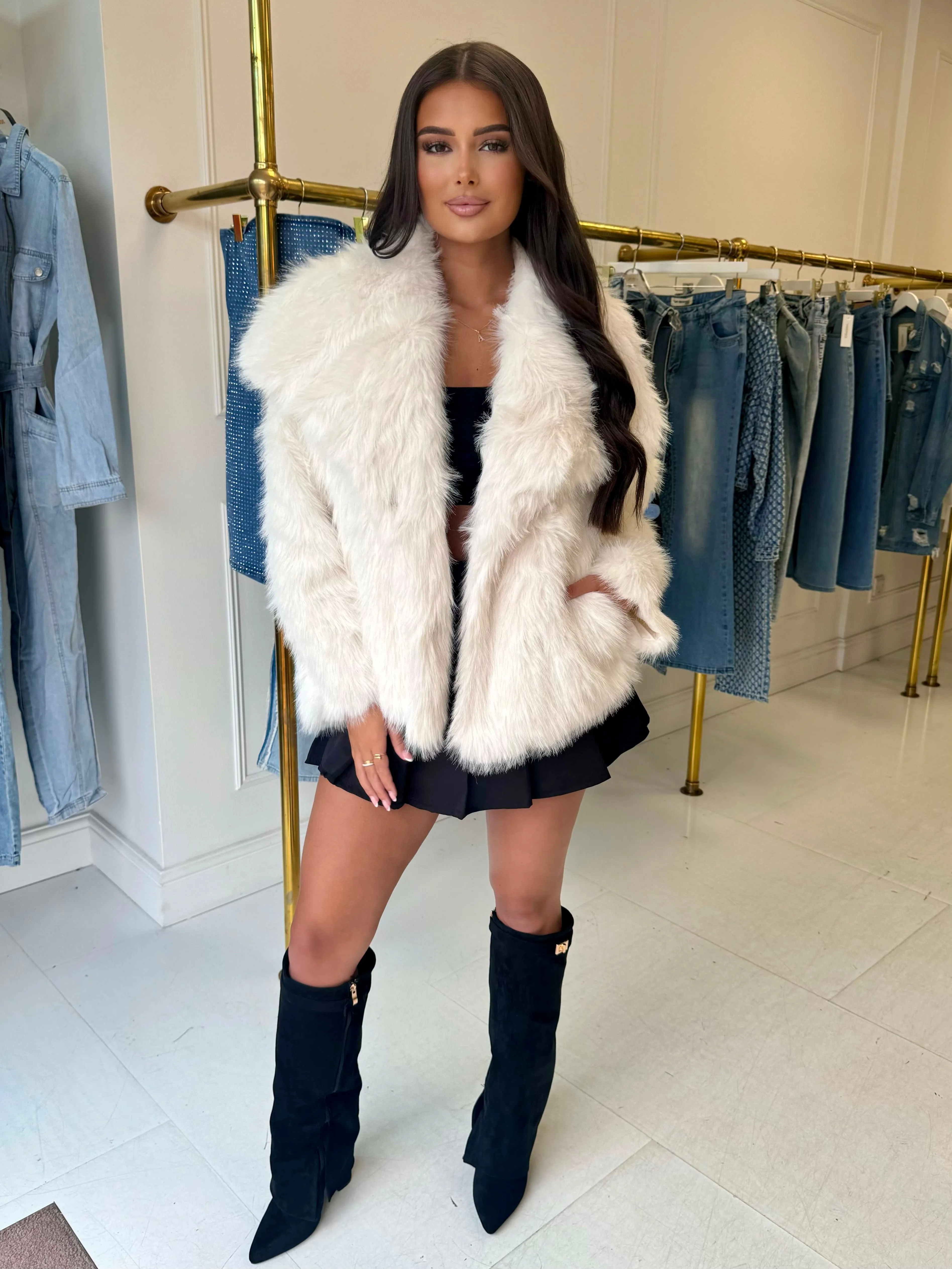 Arielle cream faux fur jacket