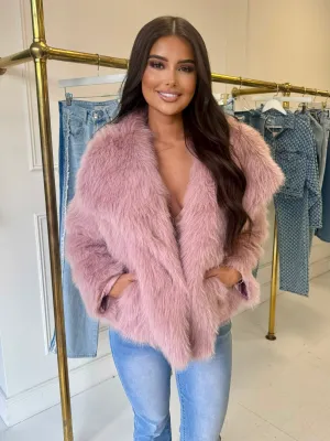 Arielle dusky pink faux fur jacket