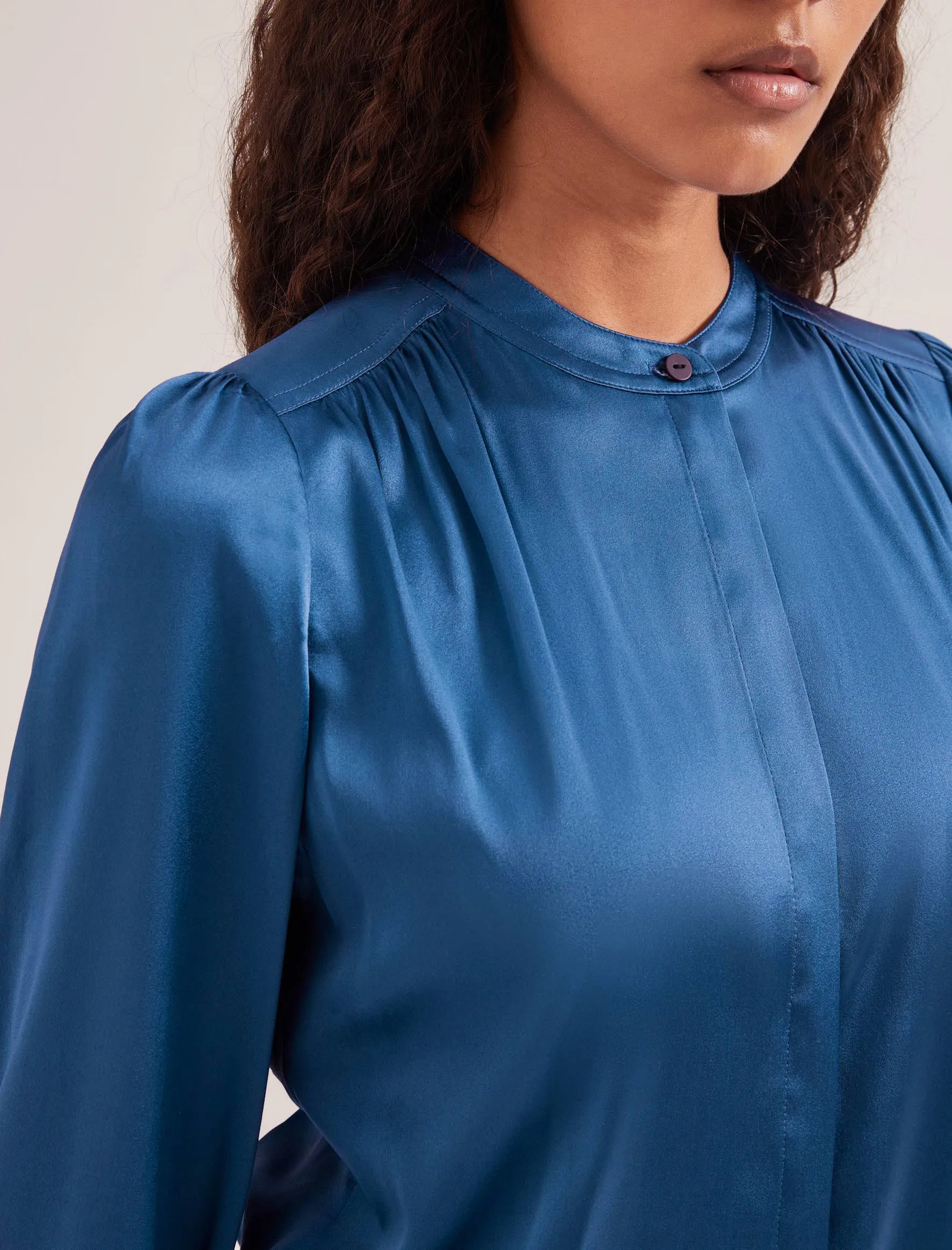 Bailey Silk Satin Shirt - Blue