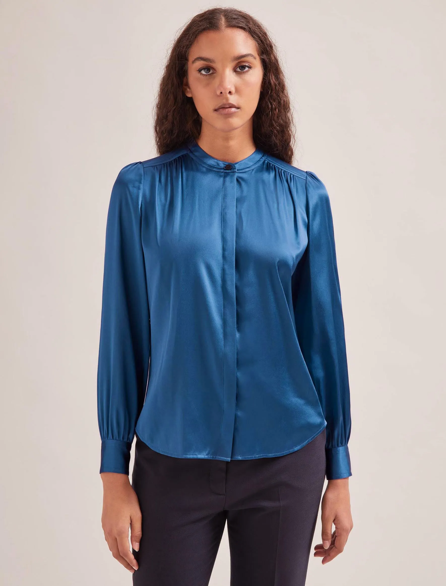 Bailey Silk Satin Shirt - Blue