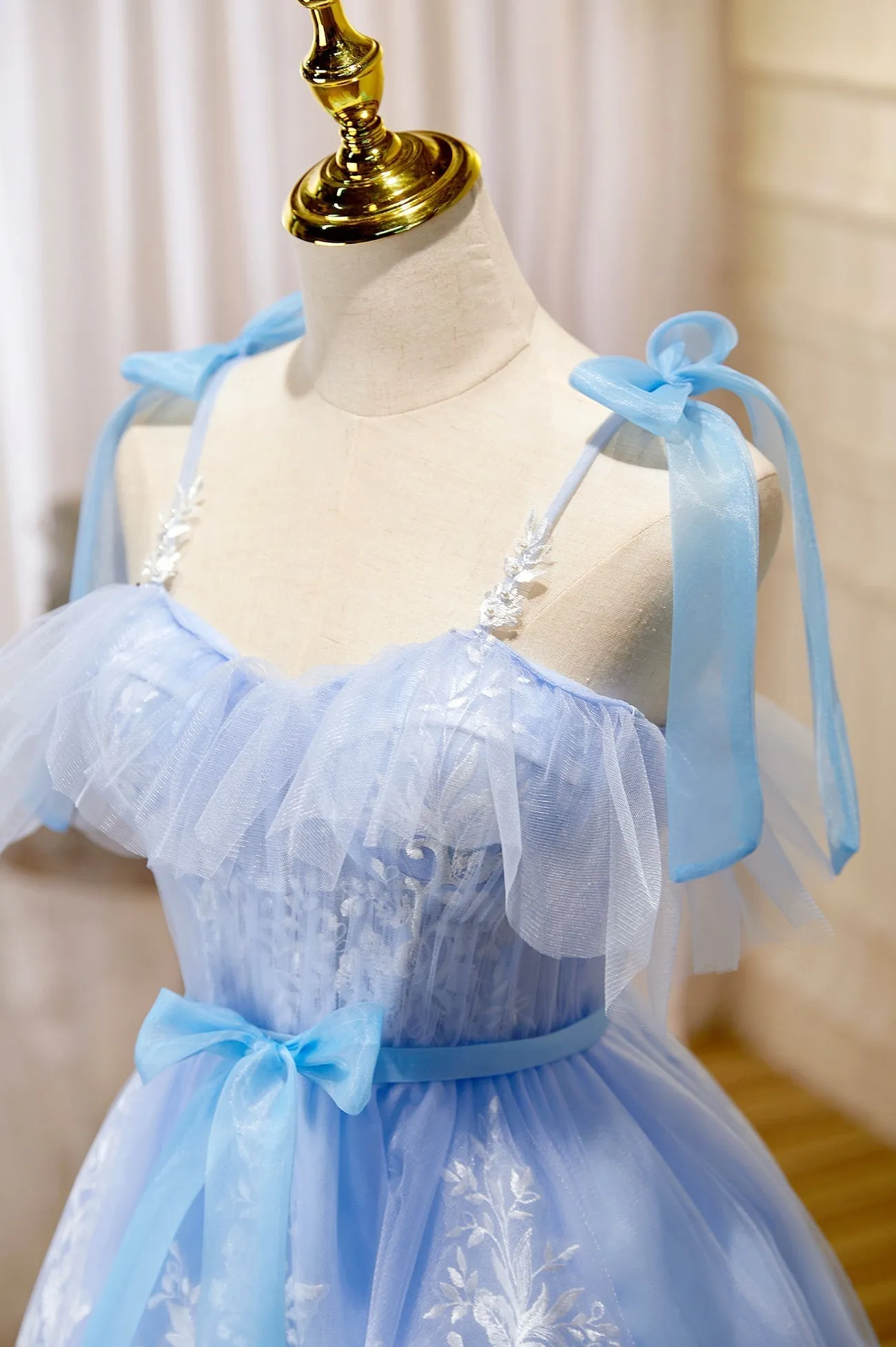 Blue Lace Knee Length Prom Dress Lovely A-Line Homecoming Dress