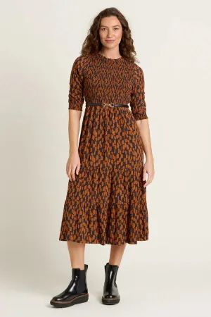 Brakeburn 14 Brown Brush Strokes Midi Dress