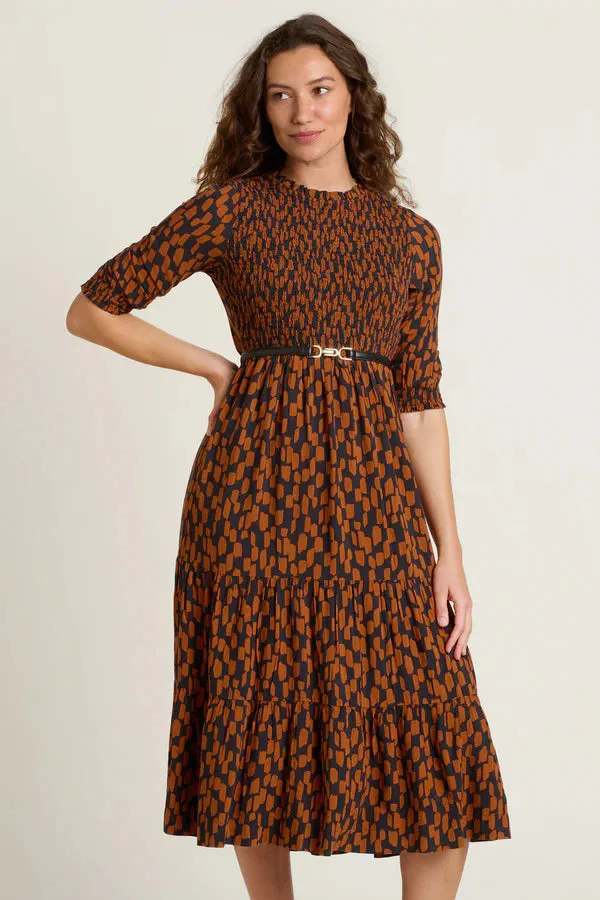 Brakeburn 16 Brown Brush Strokes Midi Dress