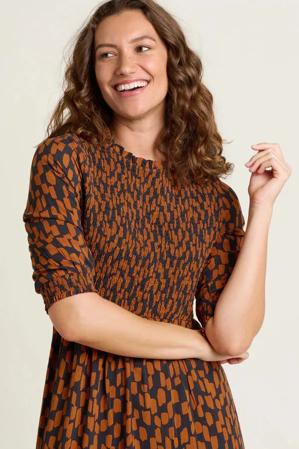 Brakeburn 16 Brown Brush Strokes Midi Dress