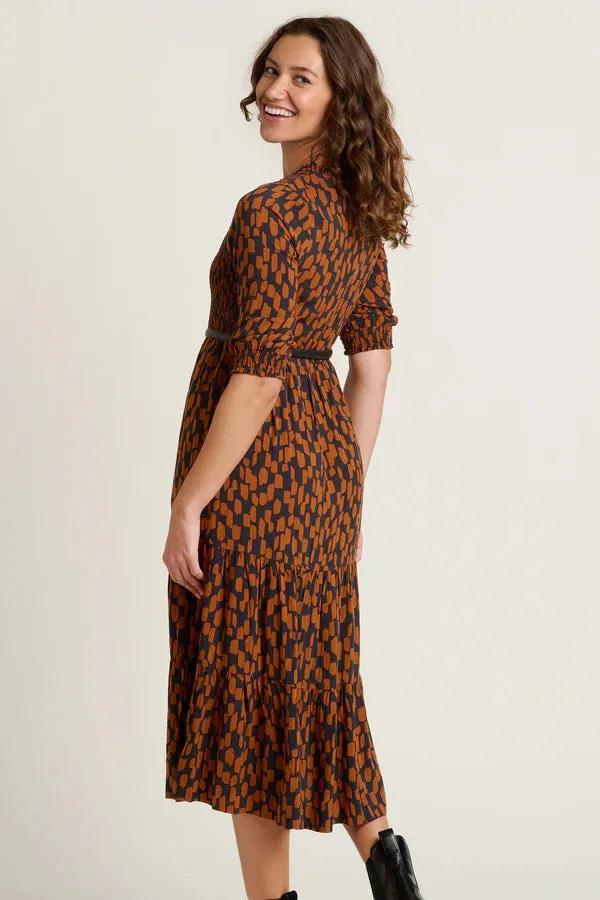 Brakeburn 16 Brown Brush Strokes Midi Dress
