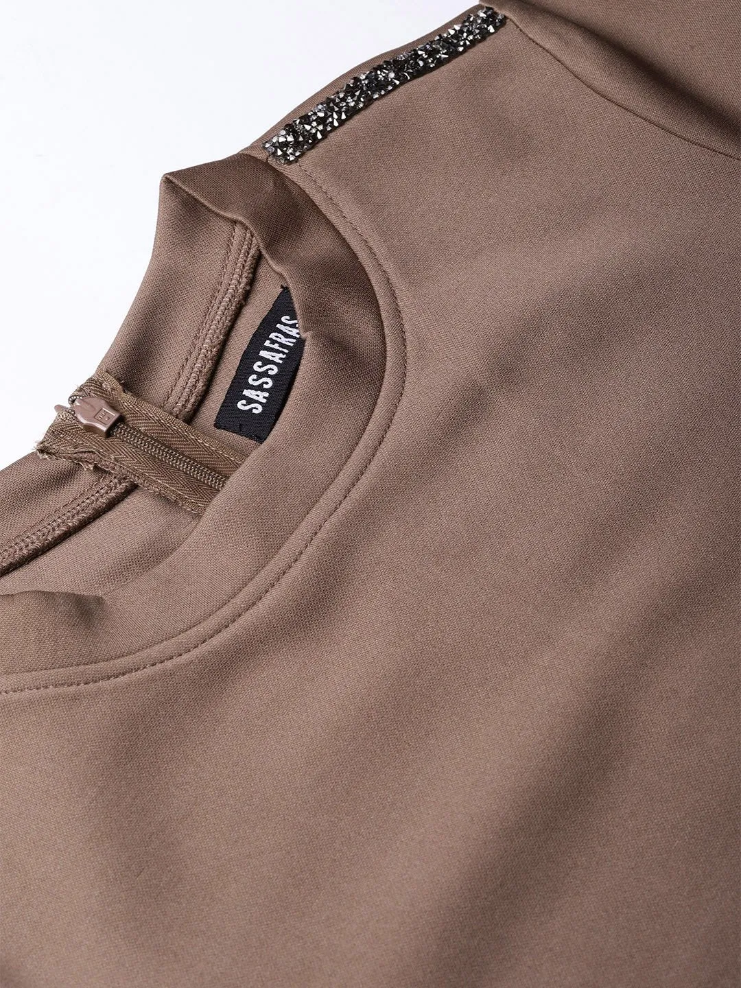Brown Metal Trim Bodycon Dress