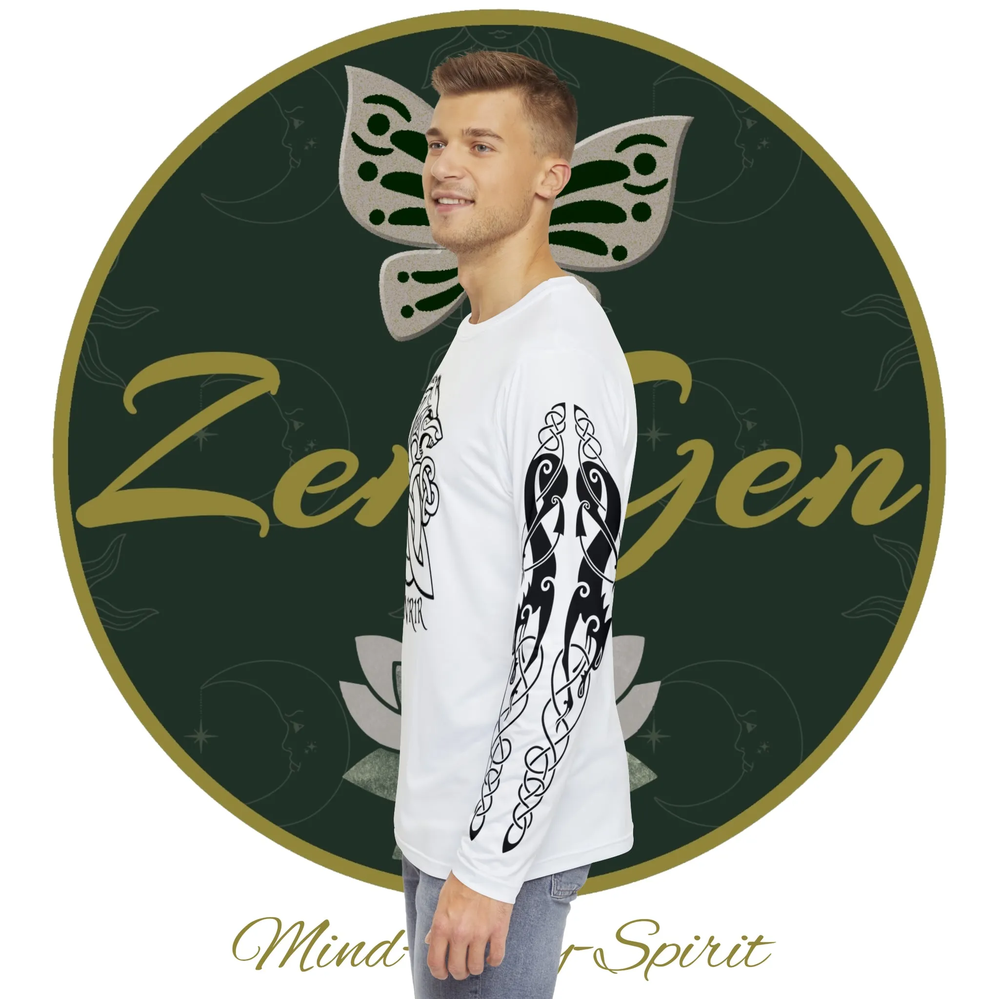 Celtic Fenrir Tribal Tattoo - White Men's Long Sleeve Shirt - ZenGen USA
