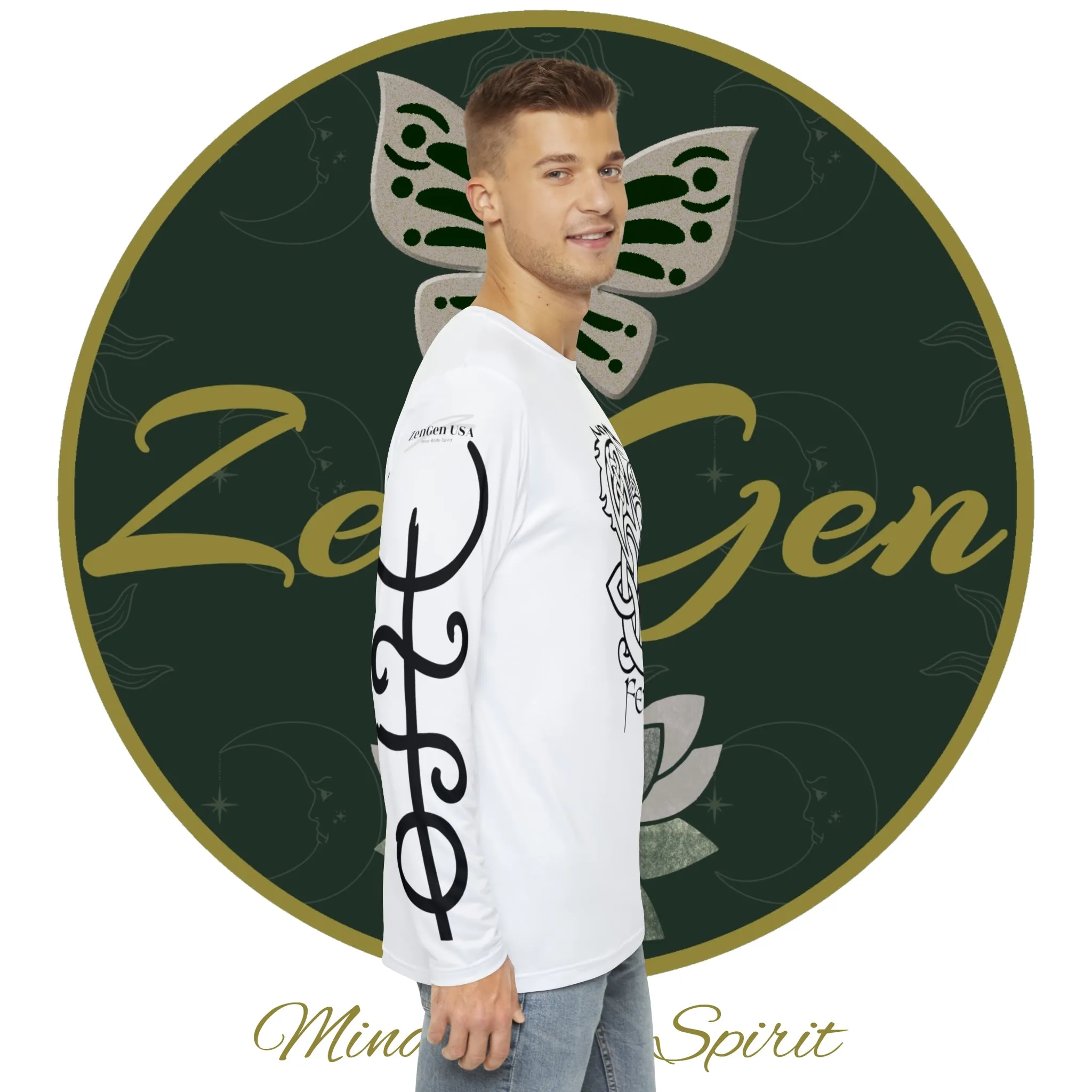 Celtic Fenrir Tribal Tattoo - White Men's Long Sleeve Shirt - ZenGen USA