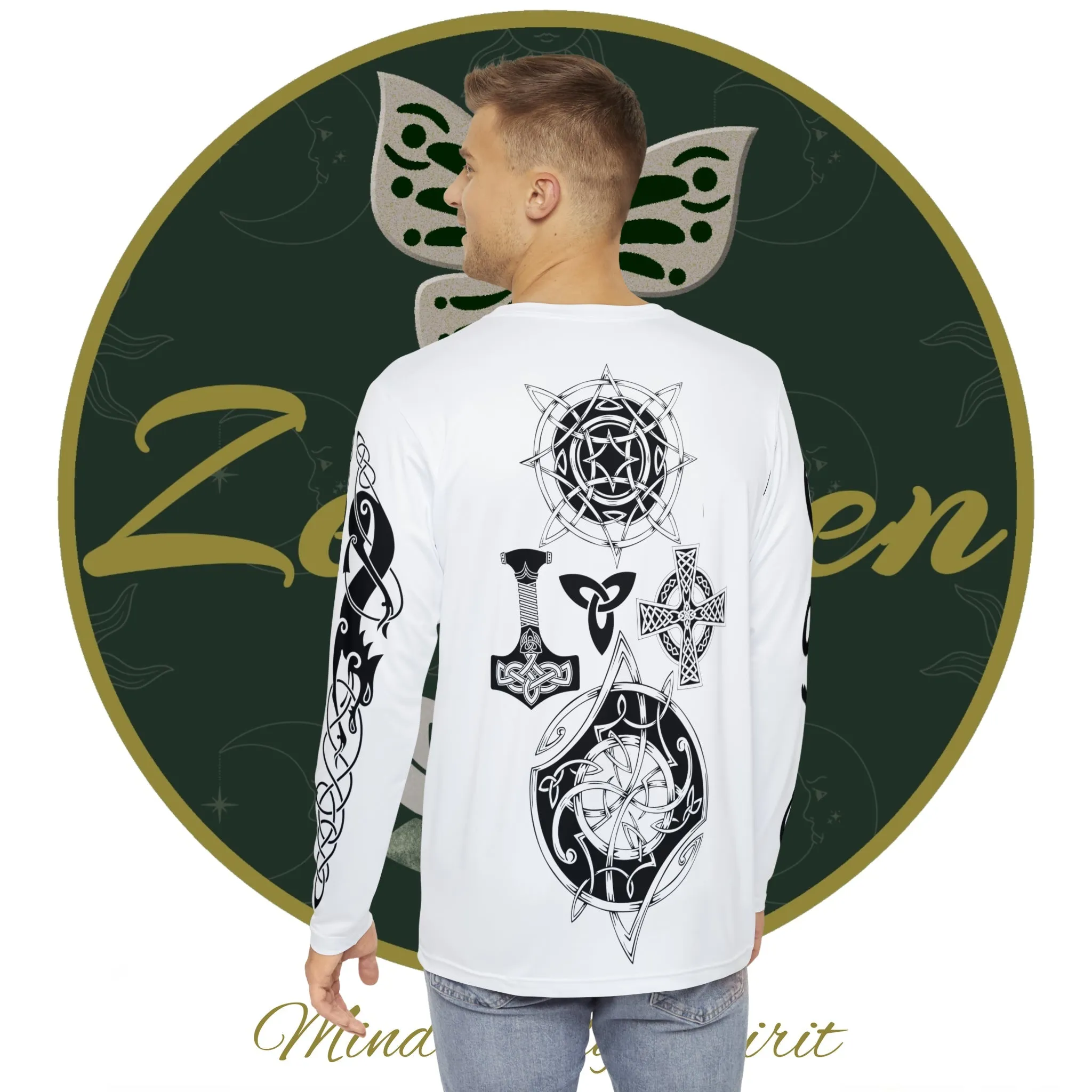 Celtic Fenrir Tribal Tattoo - White Men's Long Sleeve Shirt - ZenGen USA