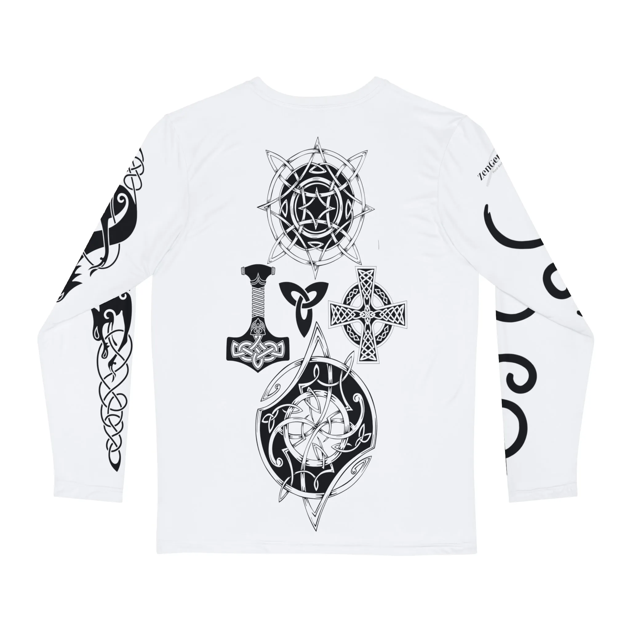 Celtic Fenrir Tribal Tattoo - White Men's Long Sleeve Shirt - ZenGen USA