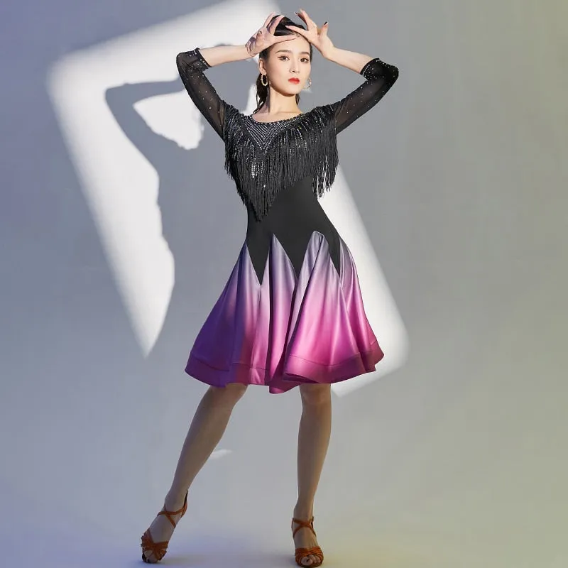 Competition One-Piece Latin Dance Dress Salsa Samba Stretchy Dress
