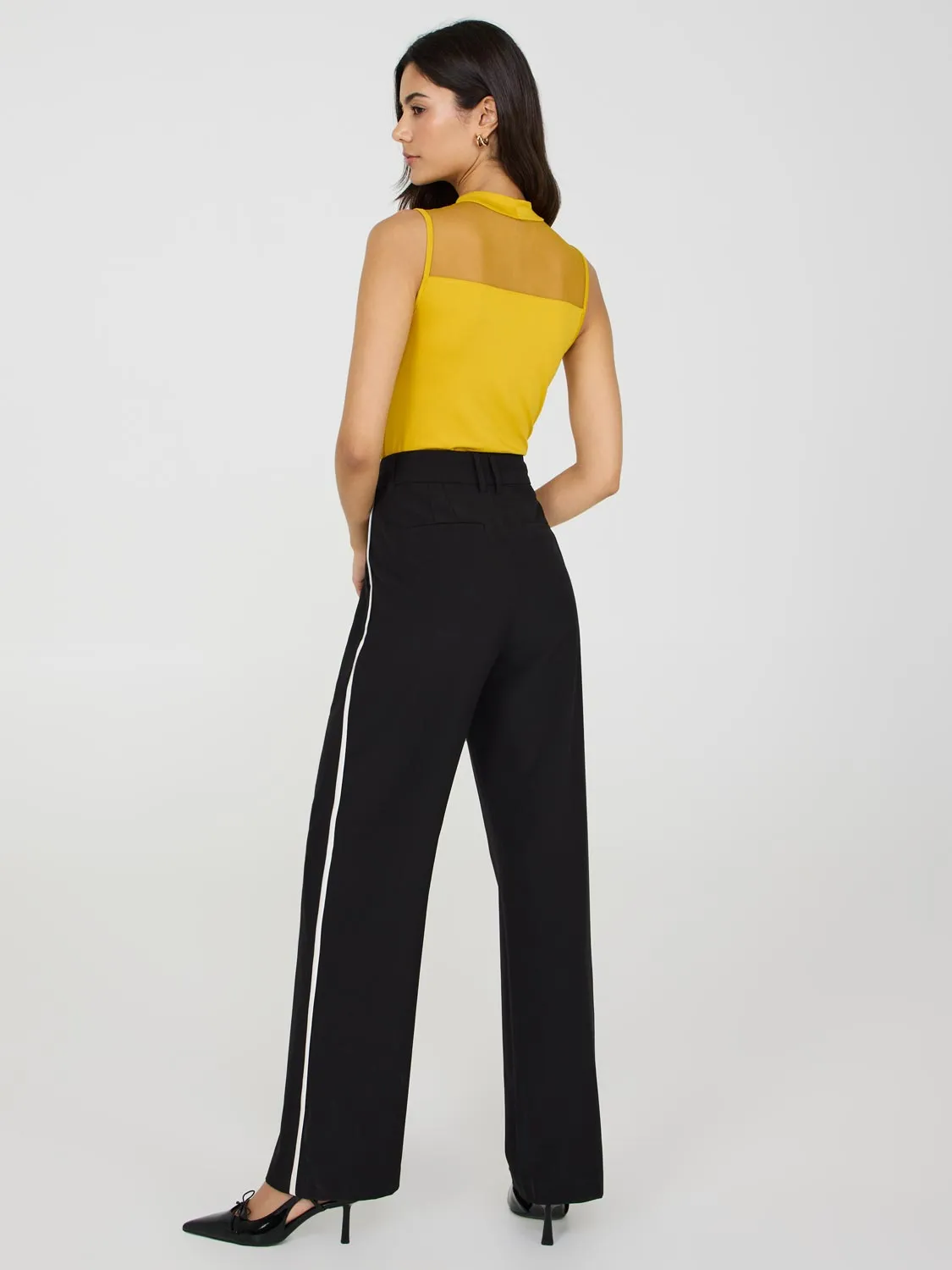 Contrast Piping Wide-Leg Pants