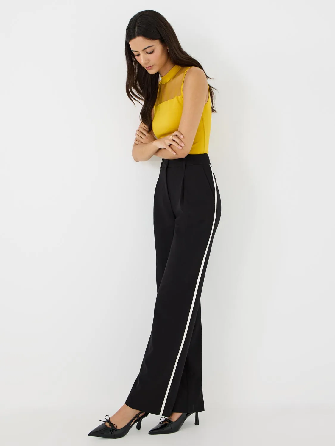 Contrast Piping Wide-Leg Pants