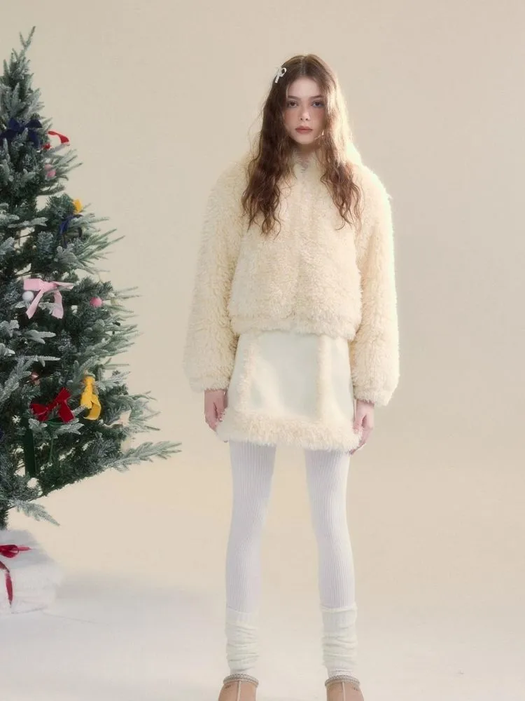 Cream-colored Warm Eco-Friendly Fur   Half Skirt【s0000005505】