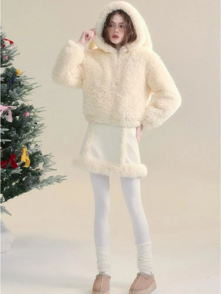 Cream-colored Warm Eco-Friendly Fur   Half Skirt【s0000005505】