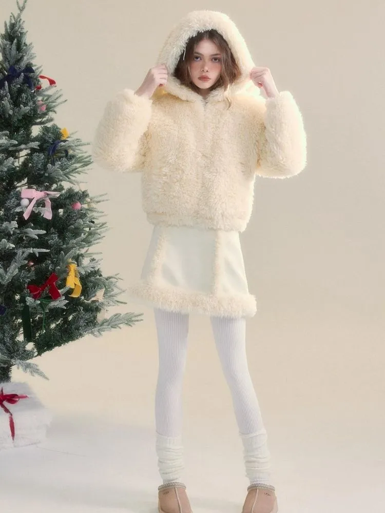 Cream-colored Warm Eco-Friendly Fur   Half Skirt【s0000005505】