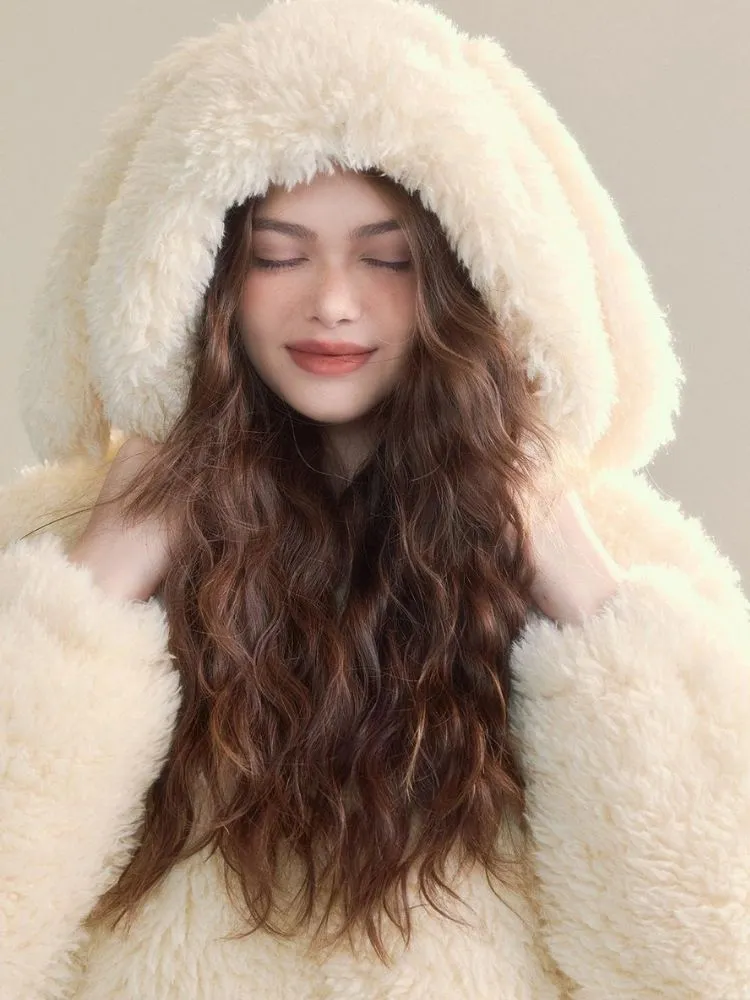 Cream-colored Warm Eco-Friendly Fur   Half Skirt【s0000005505】