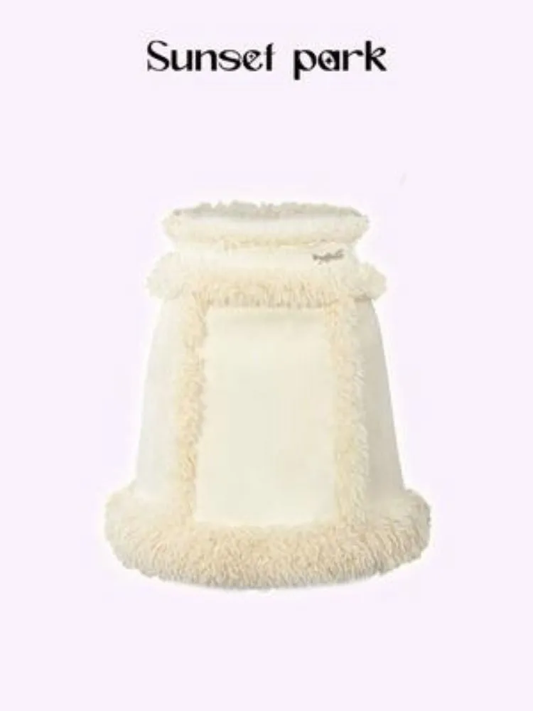 Cream-colored Warm Eco-Friendly Fur   Half Skirt【s0000005505】