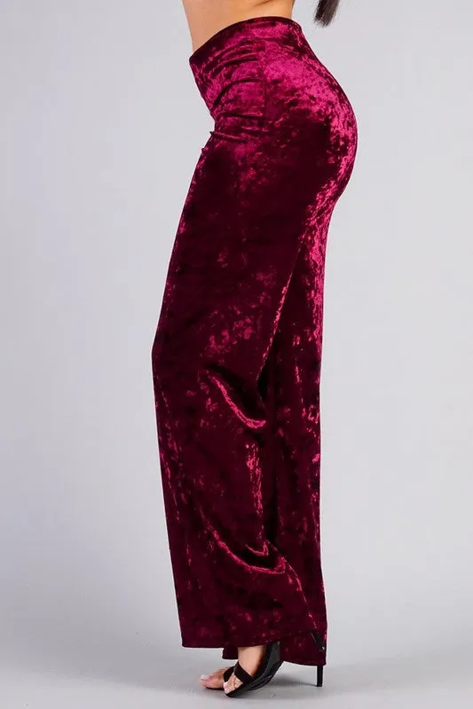 Crushed Velvet Hi Waist Pants - Port