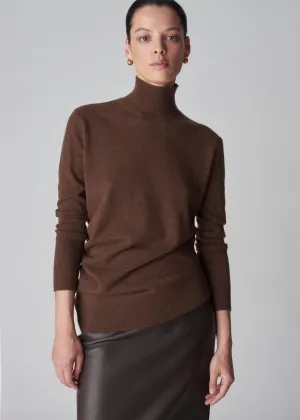 Draped Turtleneck Top in Cashmere - Brown