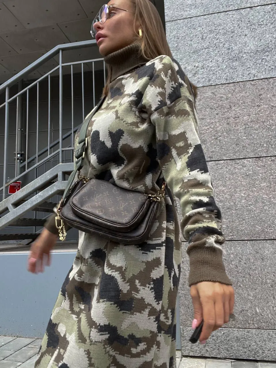 Dress Warm Knitted Color Olive Camouflage Dress Clothing Autumn Winter Womens Stylish Fashion
