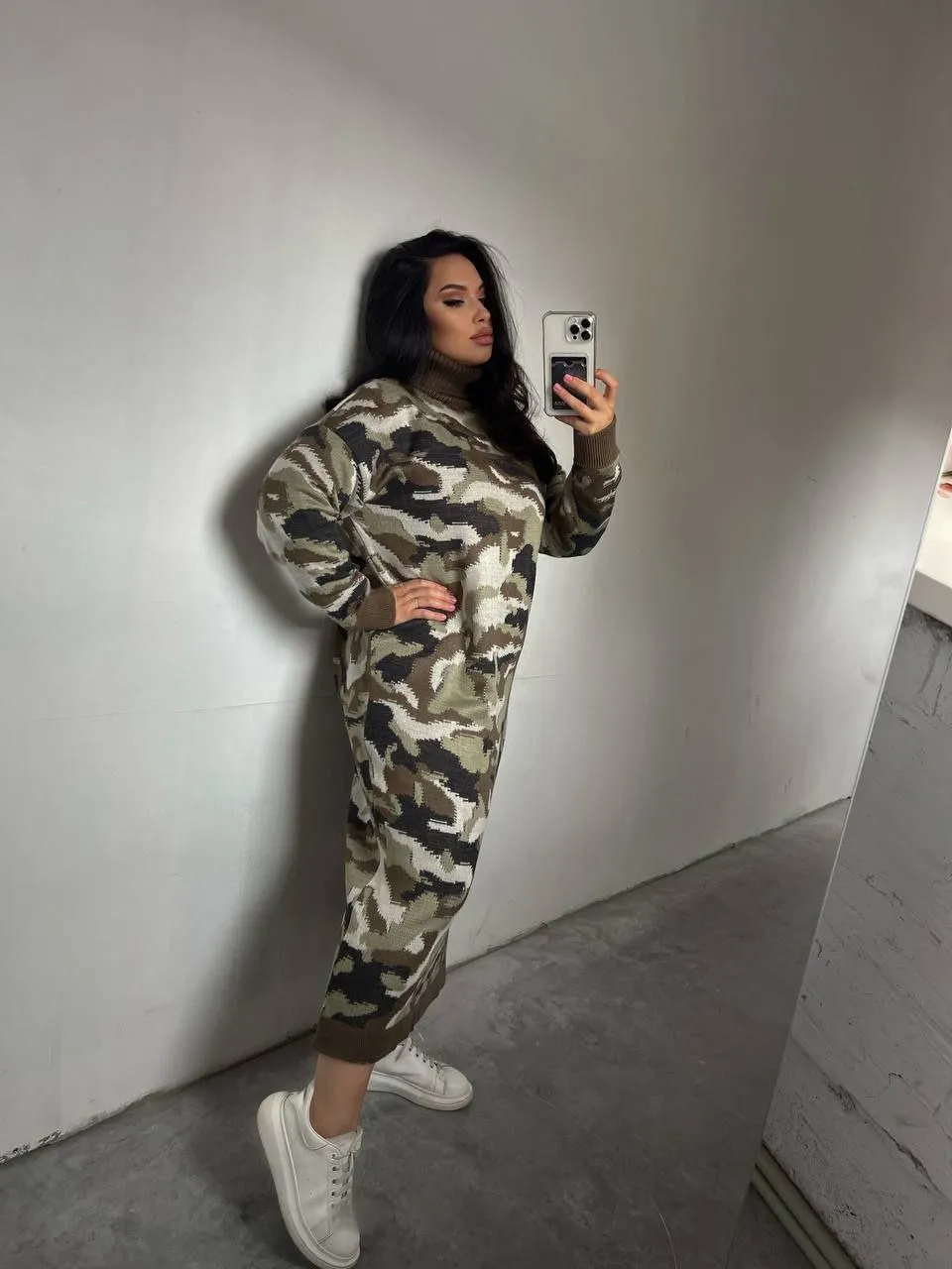 Dress Warm Knitted Color Olive Camouflage Dress Clothing Autumn Winter Womens Stylish Fashion