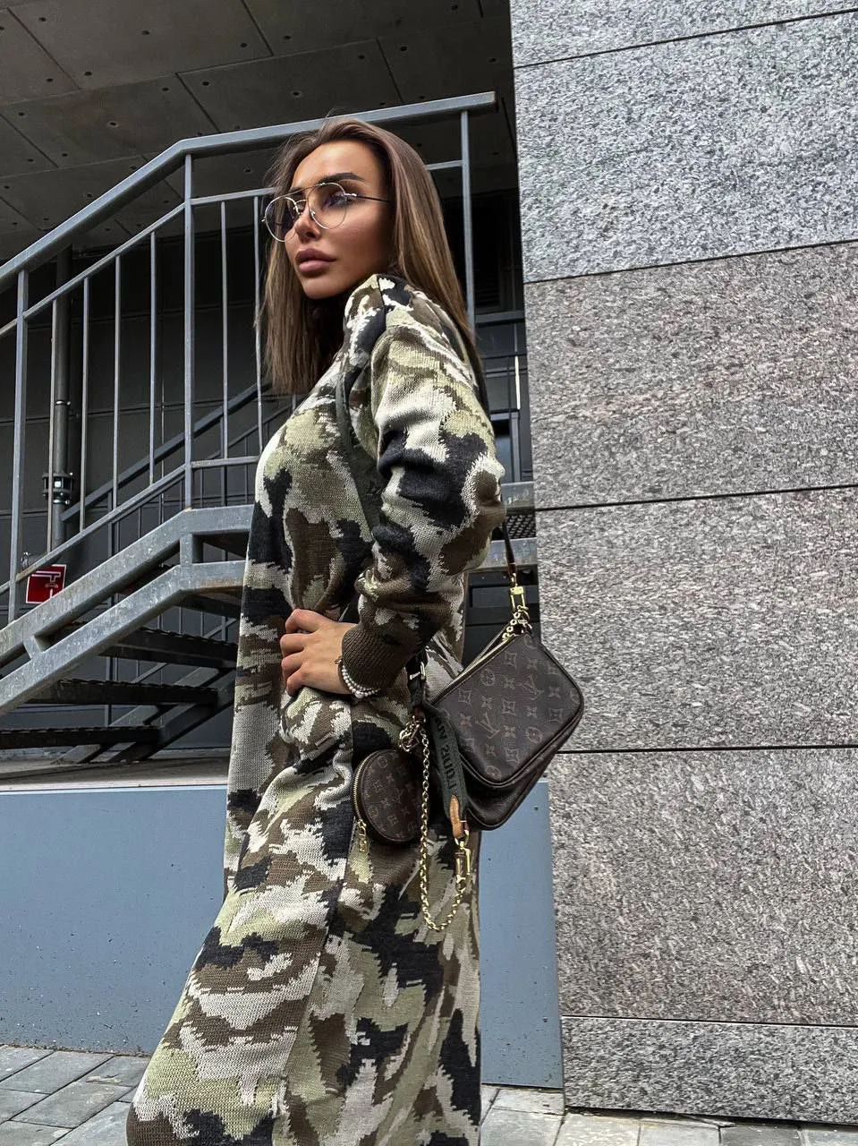 Dress Warm Knitted Color Olive Camouflage Dress Clothing Autumn Winter Womens Stylish Fashion