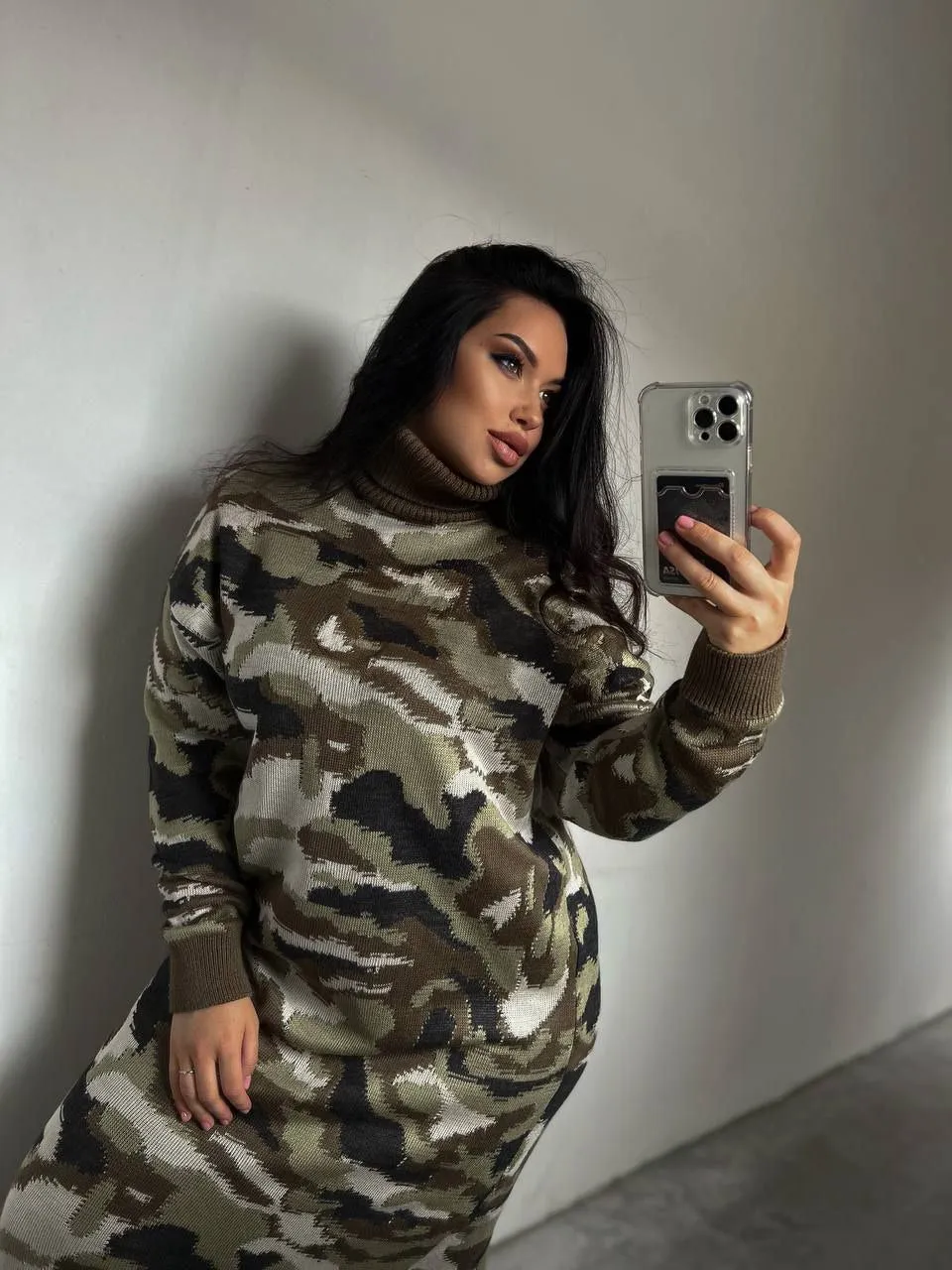 Dress Warm Knitted Color Olive Camouflage Dress Clothing Autumn Winter Womens Stylish Fashion