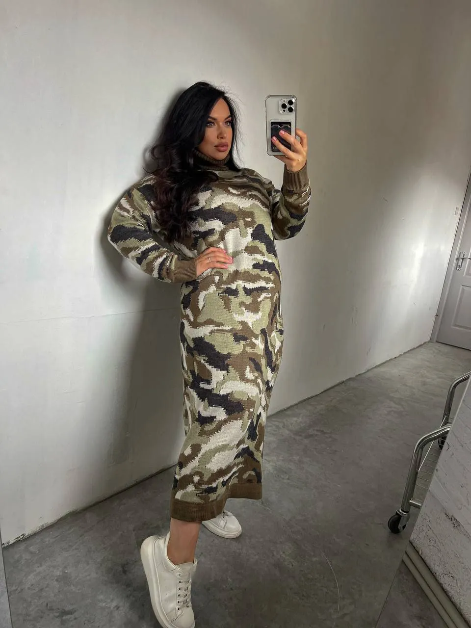 Dress Warm Knitted Color Olive Camouflage Dress Clothing Autumn Winter Womens Stylish Fashion
