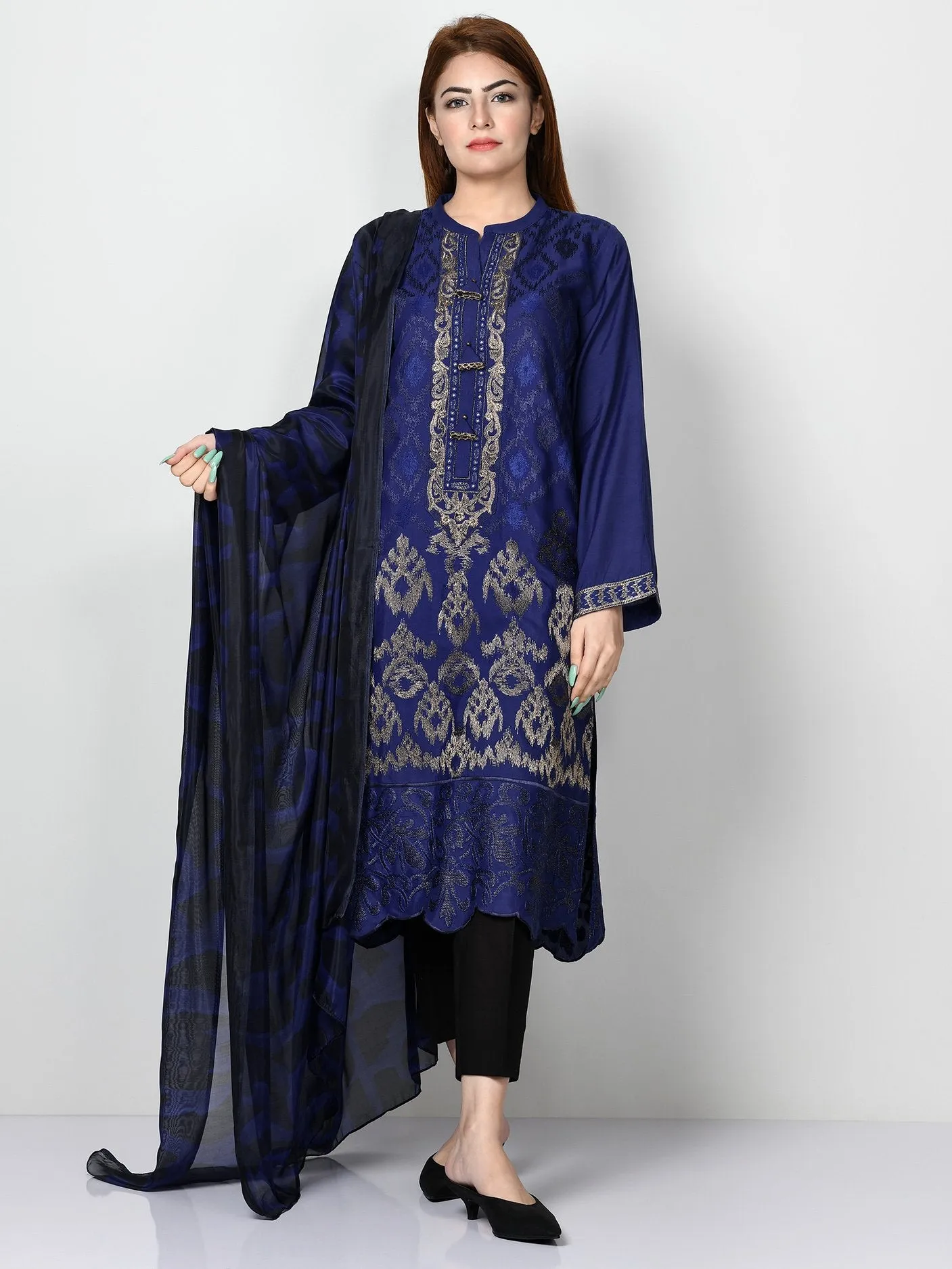 Embroidered Raw Silk Suit