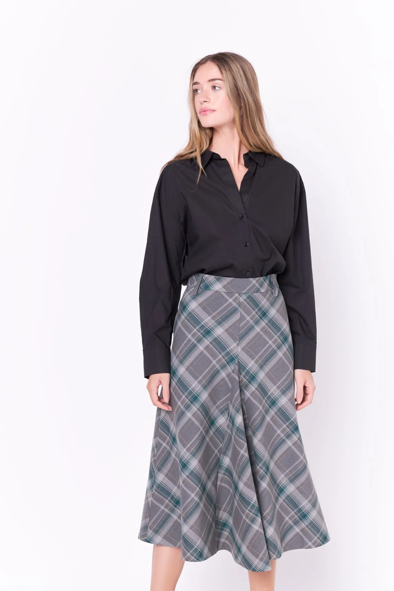 English Factory - Plaid Midi A Line Skirt