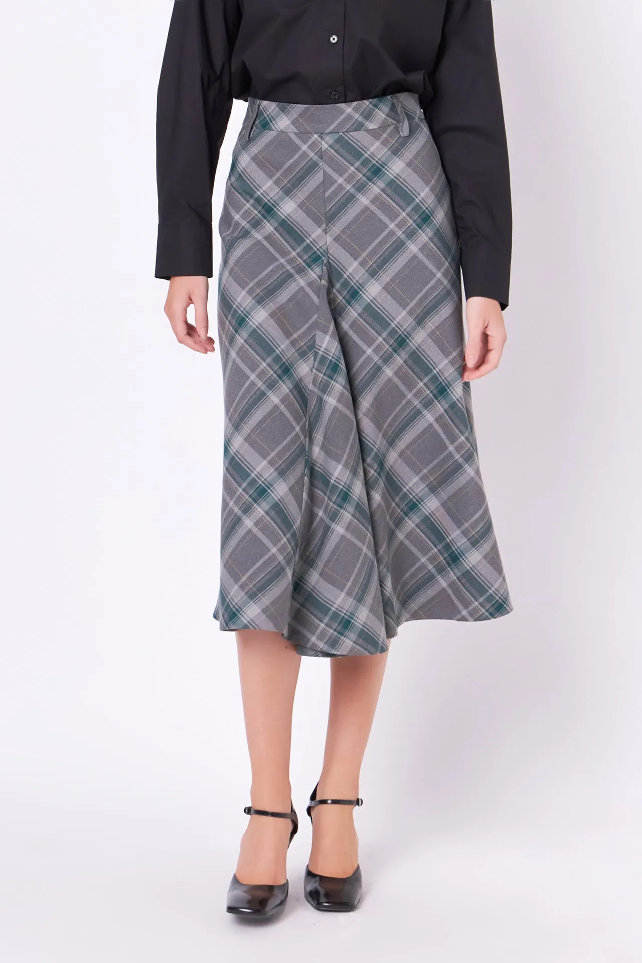 English Factory - Plaid Midi A Line Skirt