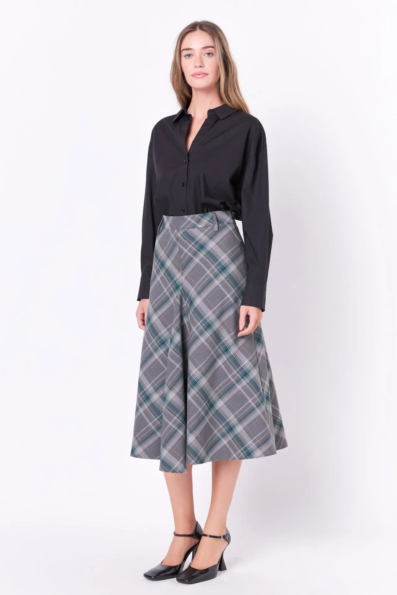 English Factory - Plaid Midi A Line Skirt