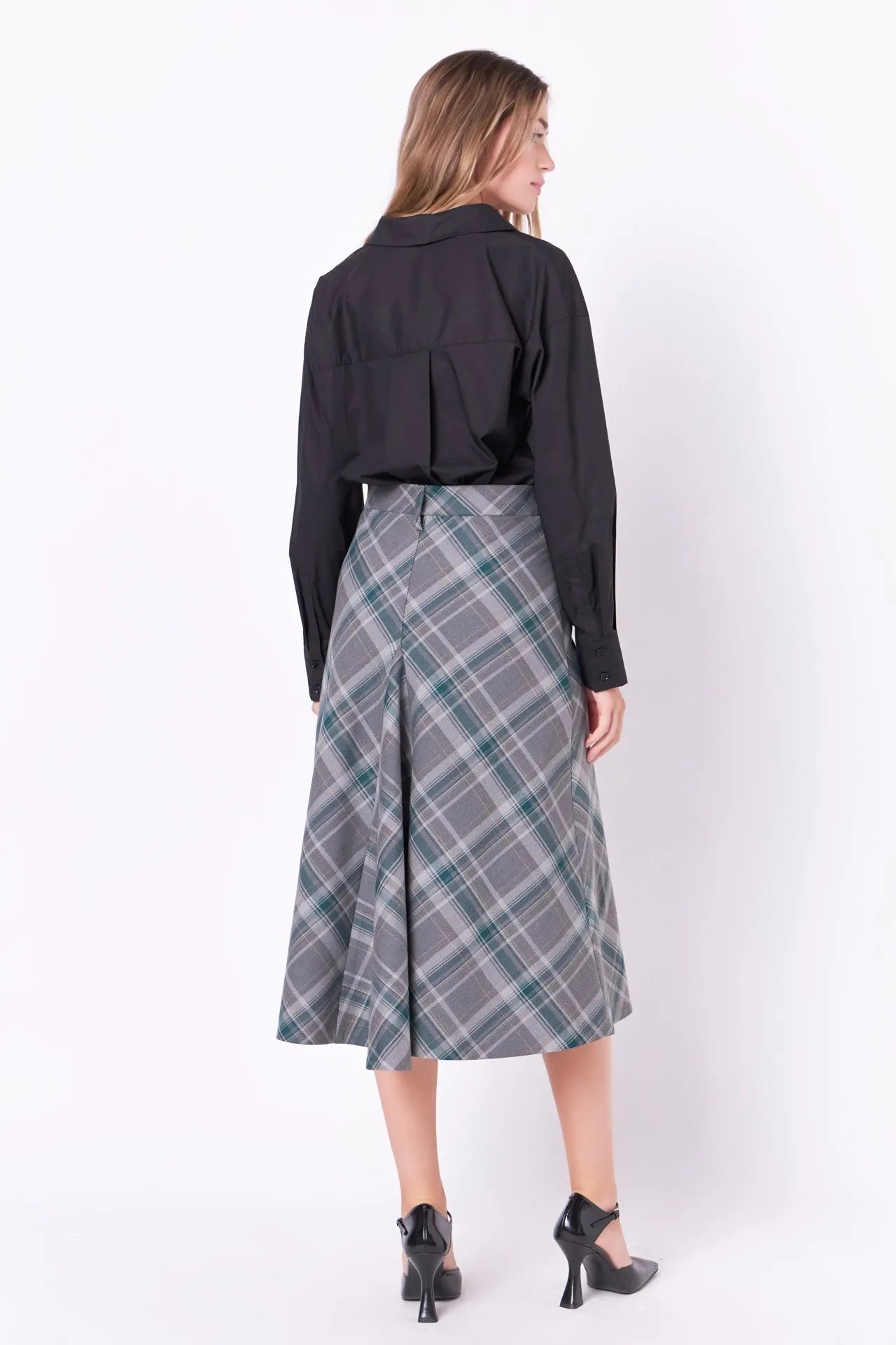 English Factory - Plaid Midi A Line Skirt