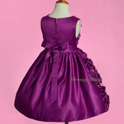 FG329 Round Neckline Embossed Flower Wedding Party Birthday Dress Purple Size 4-6X