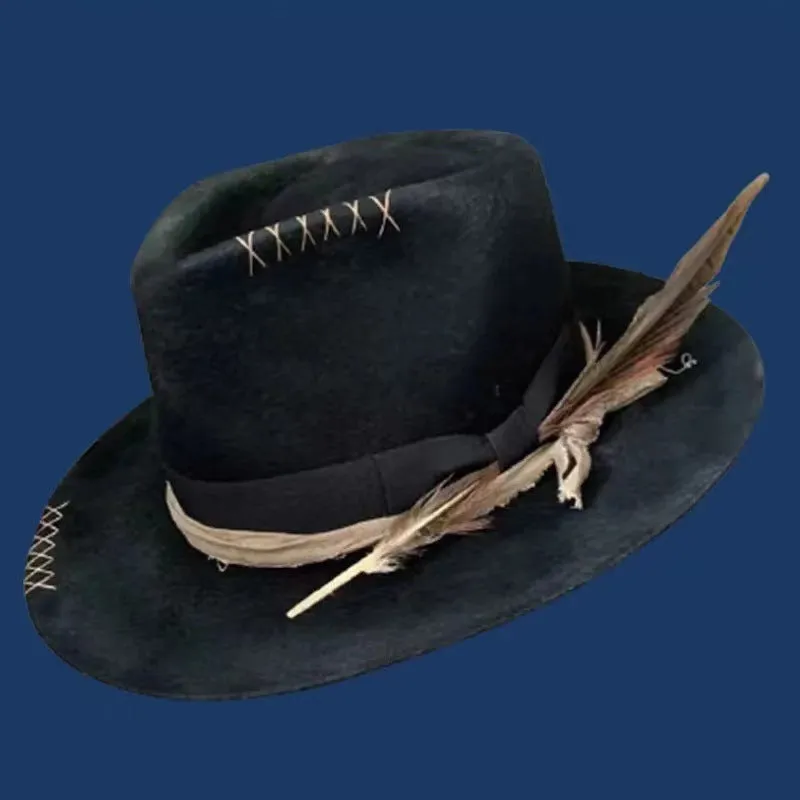 Optimized Title: Stylish Frontier Nomad Fedora with Patchwork Design and Feather Accent