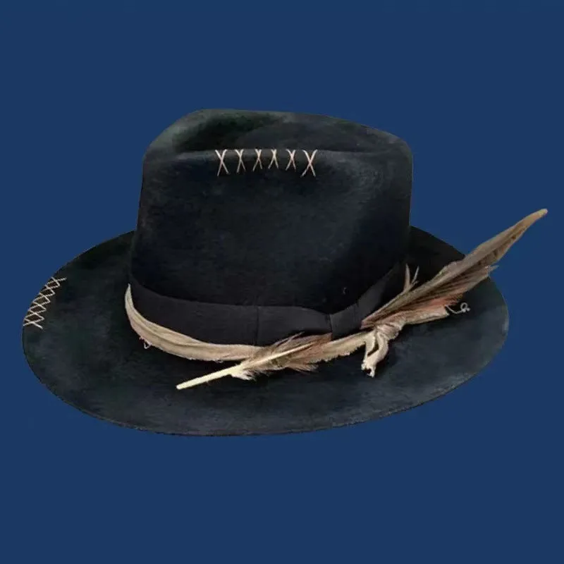 Optimized Title: Stylish Frontier Nomad Fedora with Patchwork Design and Feather Accent
