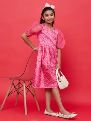 Girl's Pink Bandhani Print Empire Dress - Aks Girls