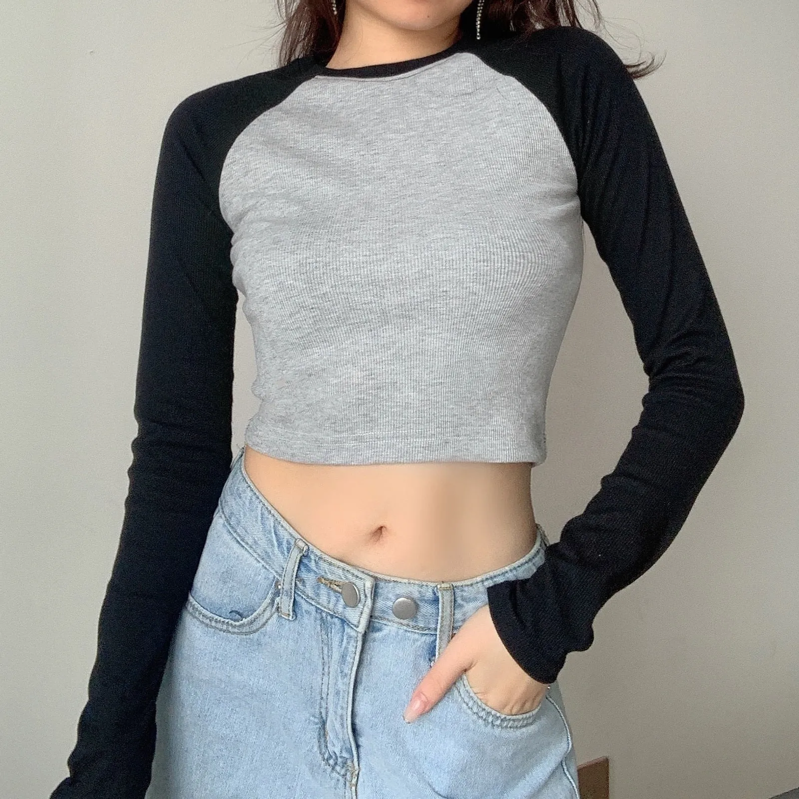 Graduation Gifts Fairy Grunge Crop Top Women Vintage Print T-shirt Gothic Patchwork Long Sleeve O-neck Tee Casual Streetwear Clothes