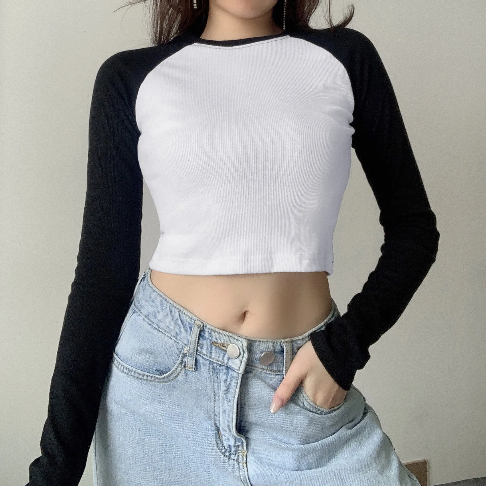 Graduation Gifts Fairy Grunge Crop Top Women Vintage Print T-shirt Gothic Patchwork Long Sleeve O-neck Tee Casual Streetwear Clothes
