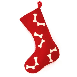 Hand Felted Wool Christmas Stocking - Bones on Red