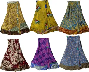 Indian Vintage Long Silk Wrap Skirts - Set of 5 Multicolored